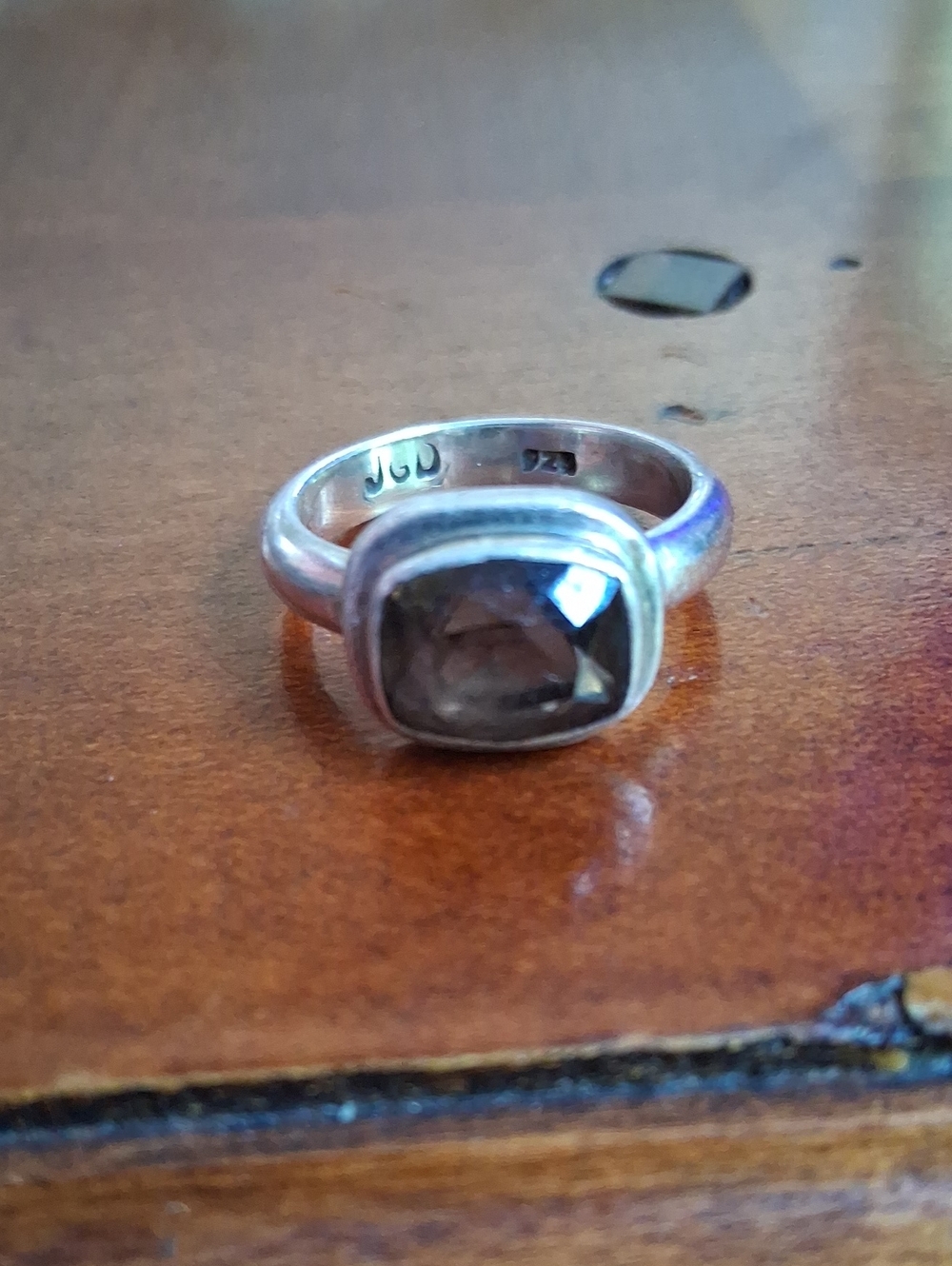 Sterling Ring with Cushion Smoky Quartz in Smoky Gray